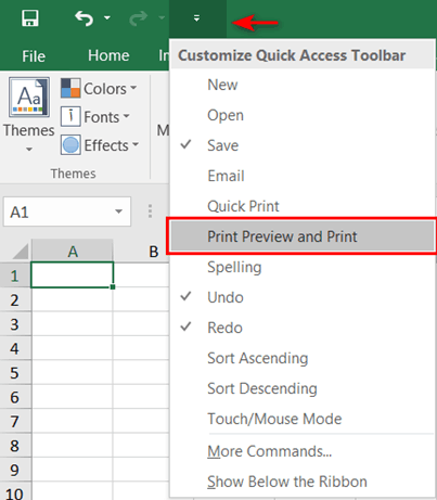 اضافه کردن ابزار print preview به نوار ابزاردسترسی سریع/تنظیمات پرینت (چاپ) در اکسل