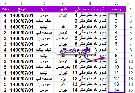 شماره گذاری خودکار ردیف در اکسل