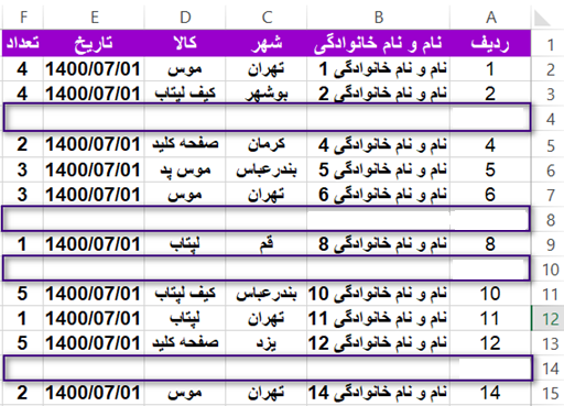 ردیف های خالی دارد
